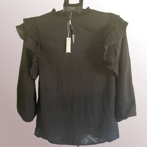 Ruffle Black Blouse with 3/4 Length Sleeves Sz S​